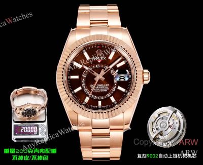 AR+ Factory Weighted Version Rolex SKY-DWELLER Red Face 904L Rose Gold Watch 42mm